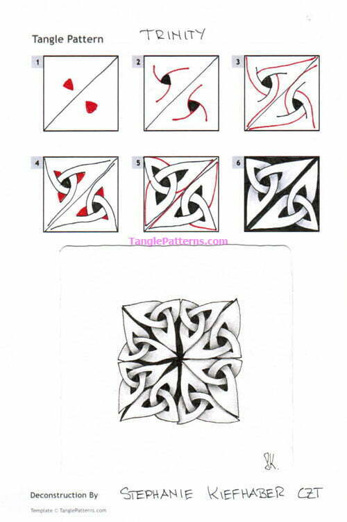 How to draw the Zentangle pattern Trinity, tangle and deconstruction by Stephanie Kiefhaber. Image copyright the artist and used with permission, ALL RIGHTS RESERVED.