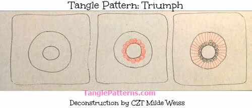 How to draw the Zentangle pattern Triumph, tangle and deconstruction by Milde Weiss. Image copyright the artist and used with permission, ALL RIGHTS RESERVED.
