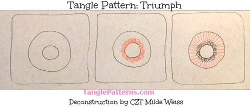 How to draw the Zentangle pattern Triumph, tangle and deconstruction by Milde Weiss. Image copyright the artist and used with permission, ALL RIGHTS RESERVED.