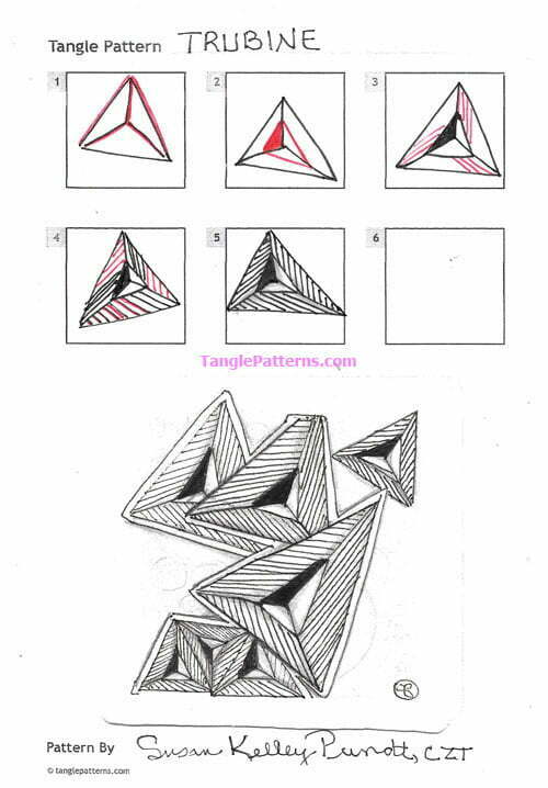 How to draw the Zentangle pattern Trubine, tangle and deconstruction by Susan Pundt. Image copyright the artist and used with permission, ALL RIGHTS RESERVED.