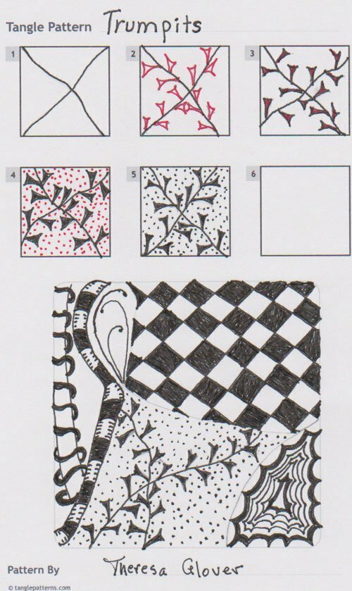 Steps for drawing Theresa Glover's Trumpits tangle