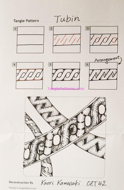 How to draw the Zentangle pattern Tubin, tangle and deconstruction by Kaori Kawasaki. Image copyright the artist and used with permission, ALL RIGHTS RESERVED.