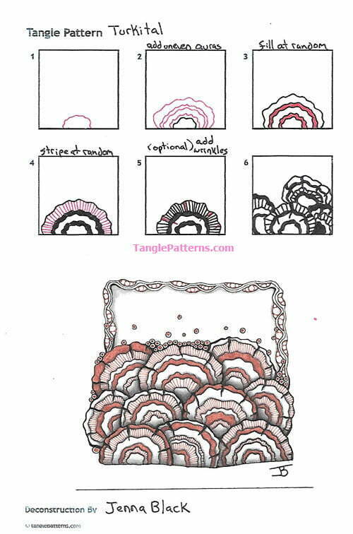 How to draw the Zentangle pattern Turkital, tangle and deconstruction byJenna Black. Image copyright the artist and used with permission, ALL RIGHTS RESERVED.