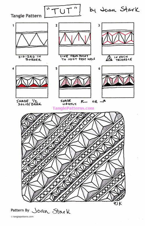 How to draw the Zentangle pattern Tut, tangle and deconstruction by Joan Stark. Image copyright the artist and used with permission, ALL RIGHTS RESERVED.