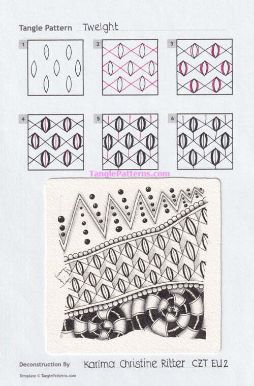 How to draw the Zentangle pattern Tweight, tangle and deconstruction by Karima Christine Ritter. Image copyright the artist and used with permission, ALL RIGHTS RESERVED.