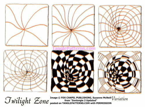 How to draw the Zentangle pattern Twilight Zone, tangle and deconstruction by Suzanne McNeill. Image copyright the artist and used with permission, ALL RIGHTS RESERVED.
