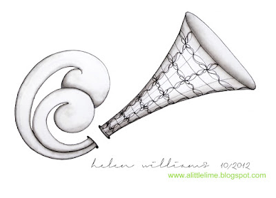 Helen Williams's illustration of Twirl decorating a Mooka trumpet