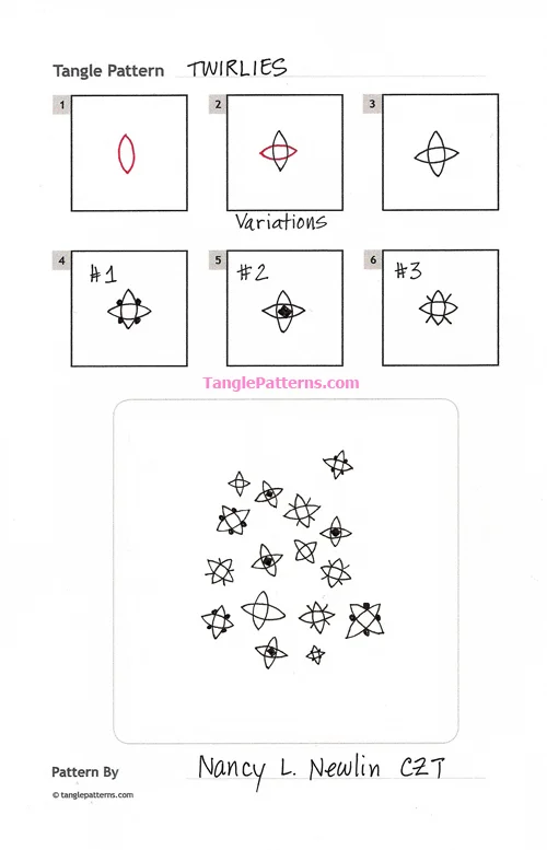 How to draw the Zentangle pattern Twirlies, tangle and deconstruction by Nancy Newlin. Image copyright the artist and used with permission, ALL RIGHTS RESERVED. How to draw the Zentangle pattern Twirlies, tangle and deconstruction by Nancy Newlin. Image copyright the artist and used with permission, ALL RIGHTS RESERVED.