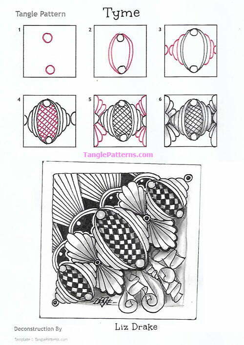 How to draw the Zentangle pattern Tyme, tangle and deconstruction by Liz Drake. Image copyright the artist and used with permission, ALL RIGHTS RESERVED.