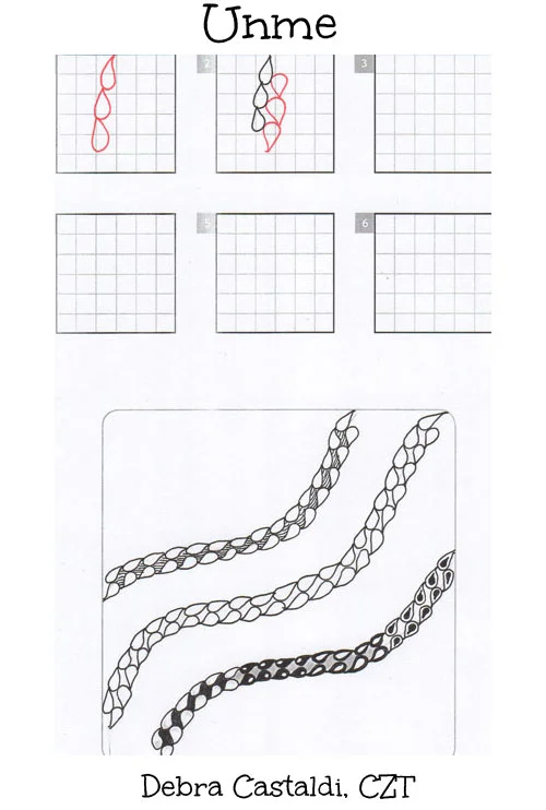 Steps for drawing Debra Castaldi's Unme tangle Steps for drawing Debra Castaldi's Unme tangle