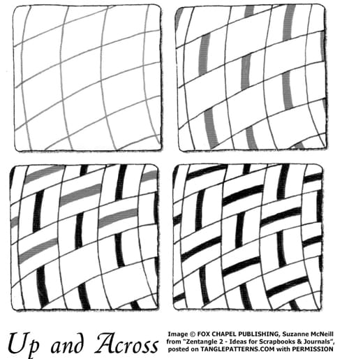 How to draw the Zentangle pattern Up and Across, tangle and deconstruction by Suzanne McNeill. Image copyright Suzanne McNeill and Fox Chapel Publishing and used with permission, ALL RIGHTS RESERVED. How to draw the Zentangle pattern Up and Across, tangle and deconstruction by Suzanne McNeill. Image copyright Suzanne McNeill and Fox Chapel Publishing and used with permission, ALL RIGHTS RESERVED.