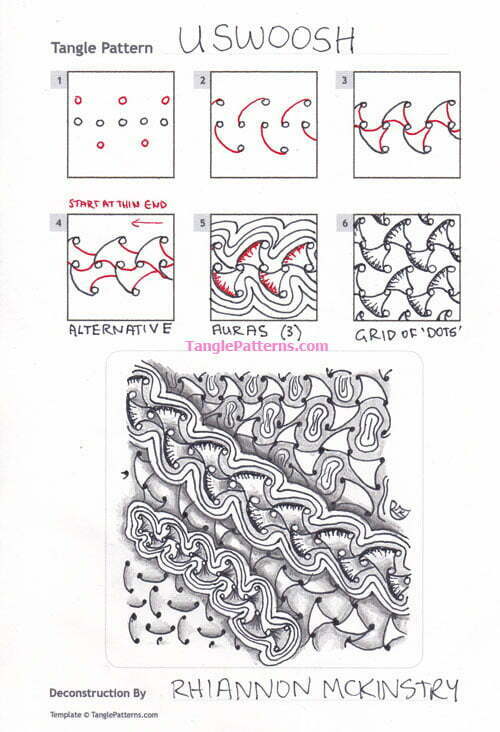 How to draw the Zentangle pattern Uswoosh, tangle and deconstruction by Rhiannon McKinstry. Image copyright the artist and used with permission, ALL RIGHTS RESERVED.