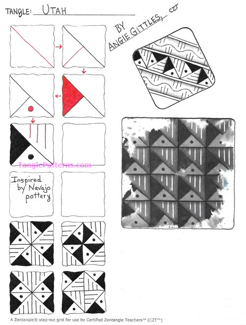 How to draw the Zentangle pattern Utah, tangle and deconstruction by Angie Gittles. Image copyright the artist and used with permission, ALL RIGHTS RESERVED.