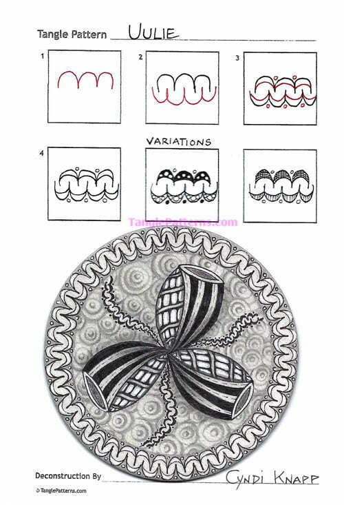 How to draw the Zentangle pattern Uulie, tangle and deconstruction by Cyndi Knapp. Image copyright the artist and used with permission, ALL RIGHTS RESERVED.
