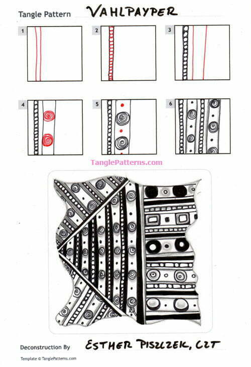 How to draw the Zentangle pattern Vahlpayper, tangle and deconstruction by Esther Piszczek. Image copyright the artist and used with permission, ALL RIGHTS RESERVED.