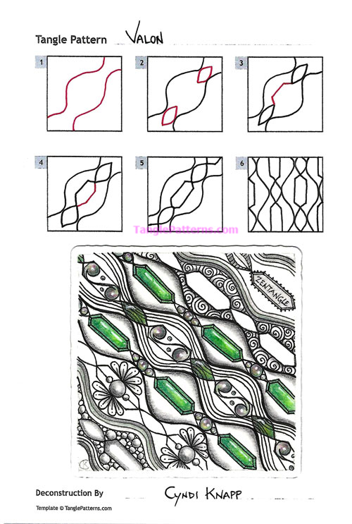 How to draw the Zentangle pattern Valon, tangle and deconstruction by Cyndi Knapp. Image copyright the artist and used with permission, ALL RIGHTS RESERVED. How to draw the Zentangle pattern Valon, tangle and deconstruction by Cyndi Knapp. Image copyright the artist and used with permission, ALL RIGHTS RESERVED.