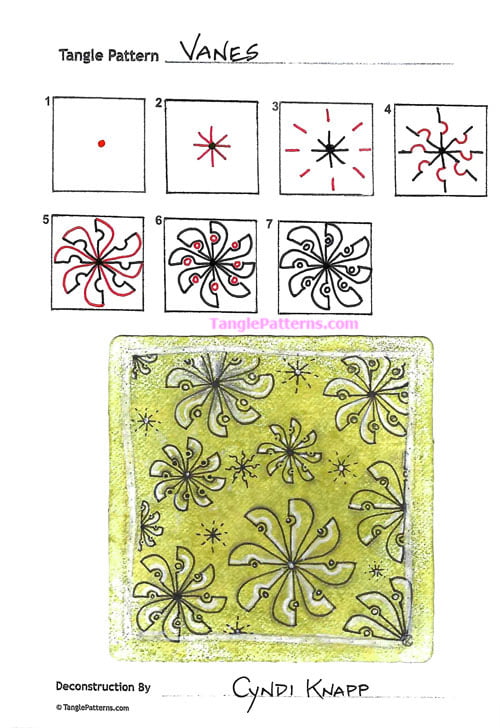 How to draw the Zentangle pattern Vanes, tangle and deconstruction by Cyndi Knapp. Image copyright the artist and used with permission, ALL RIGHTS RESERVED.