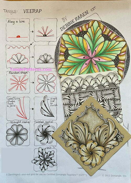 How to draw the Zentangle pattern Veerap, tangle and deconstruction by Debbie Raaen. Image copyright the artist and used with permission, ALL RIGHTS RESERVED.