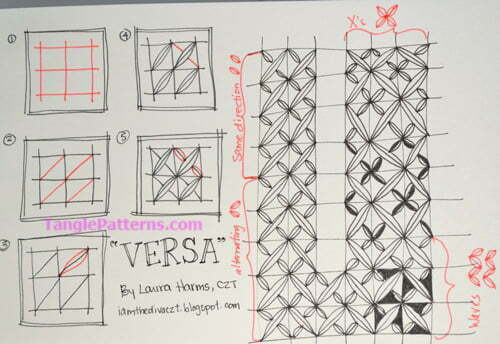How to draw the Zentangle pattern Versa, tangle and deconstruction by Laura Harms. Image copyright the artist and used with permission, ALL RIGHTS RESERVED.