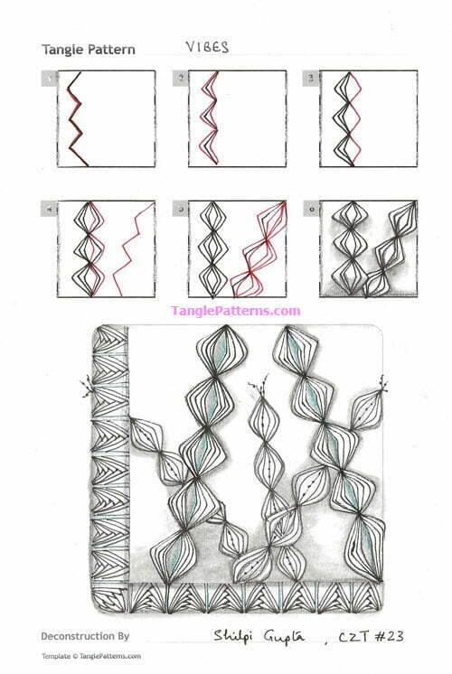 How to draw the Zentangle pattern Vibes, tangle and deconstruction by Shilpi Gupta. Image copyright the artist and used with permission, ALL RIGHTS RESERVED.