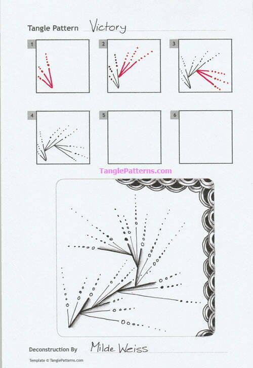 How to draw the Zentangle pattern Victory, tangle and deconstruction by Milde Weiss. Image copyright the artist and used with permission, ALL RIGHTS RESERVED.