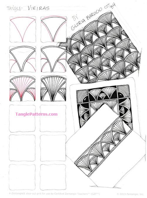 How to draw the Zentangle pattern Vieiras, tangle and deconstruction by Gloria Barocio. Image copyright the artist and used with permission, ALL RIGHTS RESERVED.