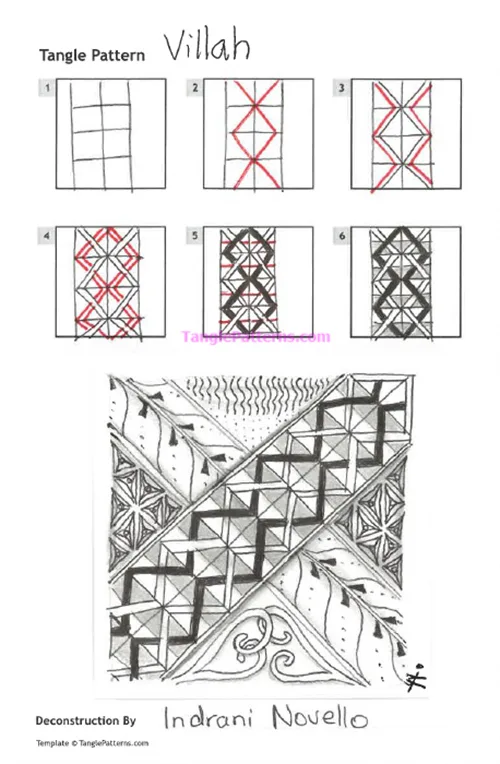 How to draw the Zentangle pattern Villah, tangle and deconstruction by Indrani Novello. Image copyright the artist and used with permission, ALL RIGHTS RESERVED. How to draw the Zentangle pattern Villah, tangle and deconstruction by Indrani Novello. Image copyright the artist and used with permission, ALL RIGHTS RESERVED.