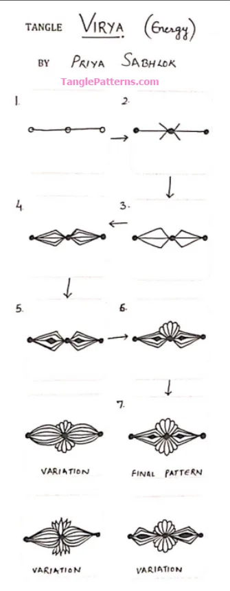 How to draw the Zentangle pattern Virya, tangle and deconstruction by Priya Sabhlok. Image copyright the artist and used with permission, ALL RIGHTS RESERVED.