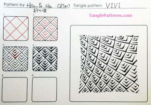 Zentangle pattern: Vivi. How to draw the Zentangle pattern Vivi, tangle and deconstruction by Hsin-Ya Hsu. Image copyright the artist and used with permission, ALL RIGHTS RESERVED.