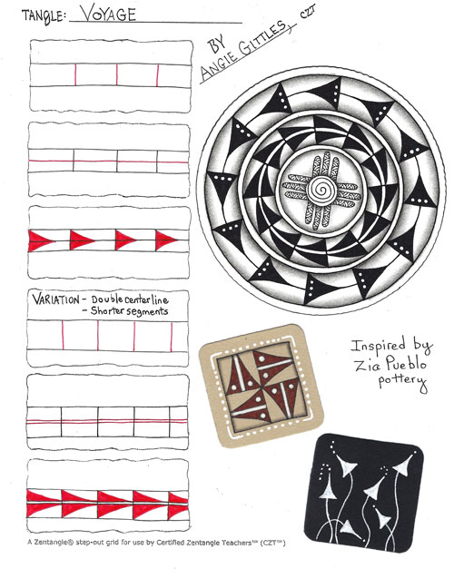 How to draw the Zentangle pattern Voyage, tangle and deconstruction by Angie Gittles. Image copyright the artist and used with permission, ALL RIGHTS RESERVED.