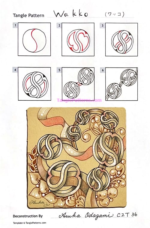 How to draw the Zentangle pattern Wakko, tangle and deconstruction by Asuka Odagami. Image copyright the artist and used with permission, ALL RIGHTS RESERVED.