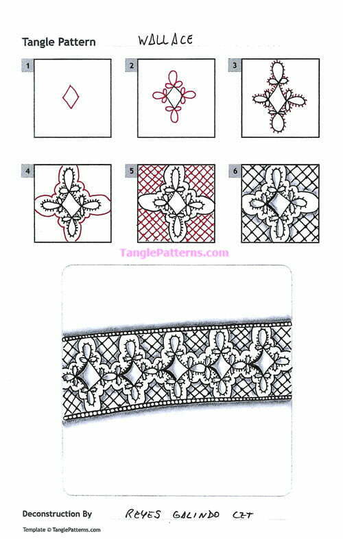 How to draw the Zentangle pattern Wallace, tangle and deconstruction by Reyes Galindo. Image copyright the artist and used with permission, ALL RIGHTS RESERVED.