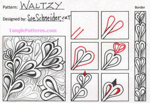 How to draw the Zentangle pattern Waltzy, tangle and deconstruction by Sue Schneider. Image copyright the artist and used with permission, ALL RIGHTS RESERVED.