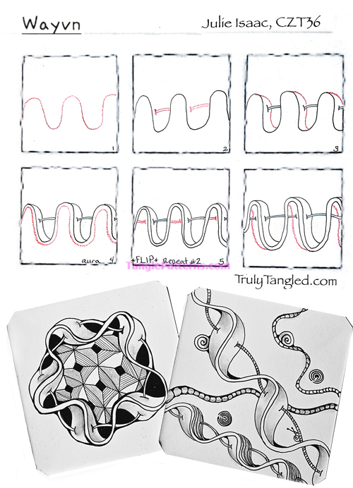 How to draw the Zentangle pattern Wayvn, tangle and deconstruction by Julie Isaacs. Image copyright the artist and used with permission, ALL RIGHTS RESERVED.