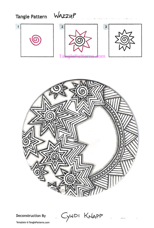 How to draw the Zentangle pattern Wazzup, tangle and deconstruction by Cyndi Knapp. Image copyright the artist and used with permission, ALL RIGHTS RESERVED.