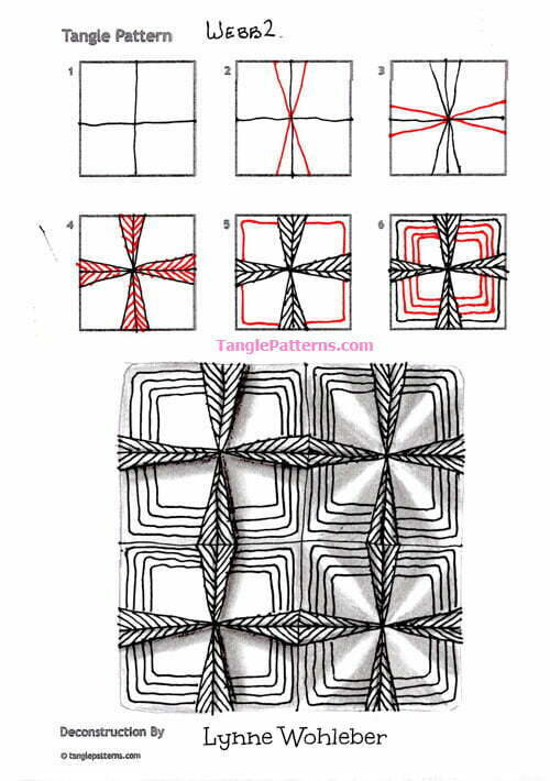 How to draw the Zentangle pattern Webb2, tangle and deconstruction by Lynne Wohleber. Image copyright the artist and used with permission, ALL RIGHTS RESERVED.