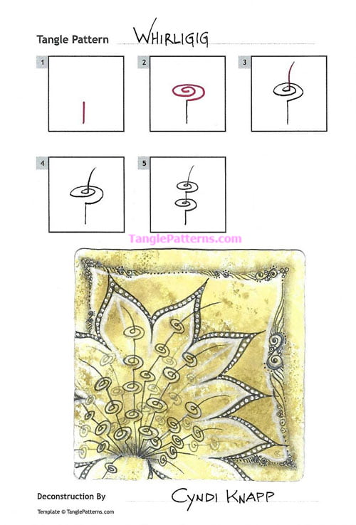 How to draw the Zentangle pattern Whirligig, tangle by and deconstruction by Cyndi Knapp. Image copyright the artist and used with permission, ALL RIGHTS RESERVED.