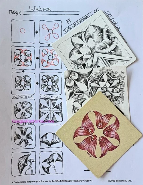 How to draw the Zentangle pattern Whisper, tangle and deconstruction by Hilde van Ginhoven. Image copyright the artist and used with permission, ALL RIGHTS RESERVED. How to draw the Zentangle pattern Whisper, tangle and deconstruction by Hilde van Ginhoven. Image copyright the artist and used with permission, ALL RIGHTS RESERVED.