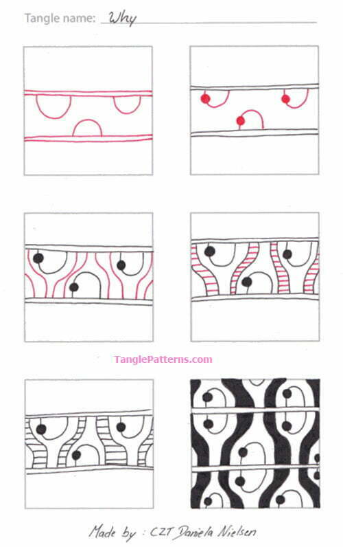 How to draw the Zentangle pattern Why, tangle and deconstruction by Daniela Nielsen. Image copyright the artist and used with permission, ALL RIGHTS RESERVED.