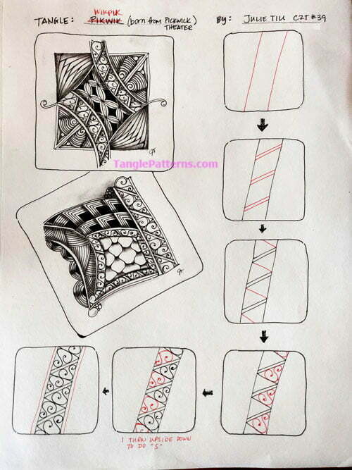 How to draw the Zentangle pattern Wikpik, tangle and deconstruction by Julie Tiu. Image copyright the artist and used with permission, ALL RIGHTS RESERVED.