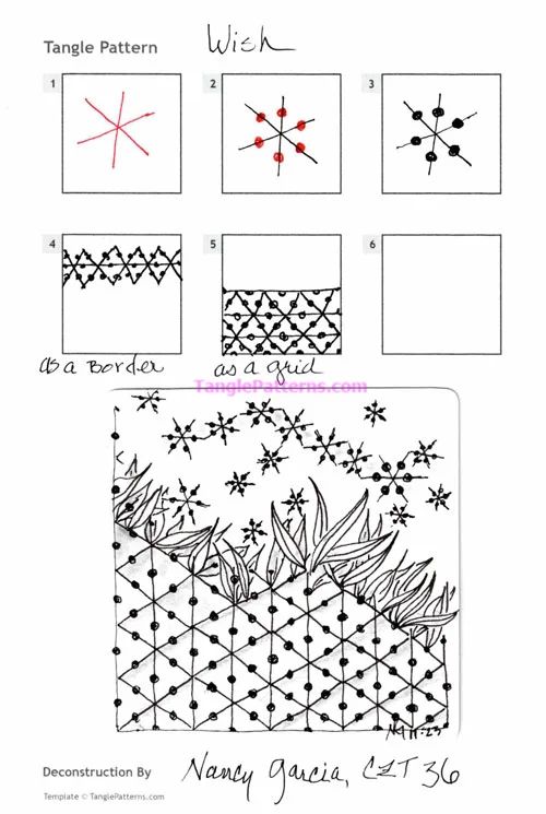 How to draw the Zentangle pattern Wish, tangle and deconstruction by Nancy Garcia. Image copyright the artist and used with permission, ALL RIGHTS RESERVED.