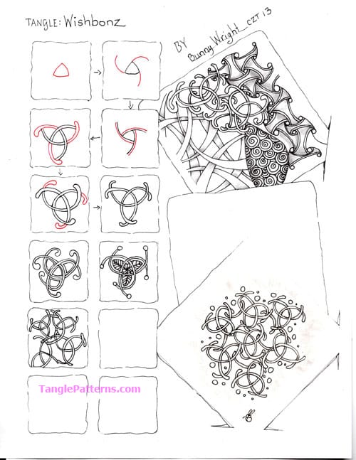 How to draw the Zentangle pattern Wishbonz, tangle and deconstruction by Bunny Wright. Image copyright the artist and used with permission, ALL RIGHTS RESERVED.