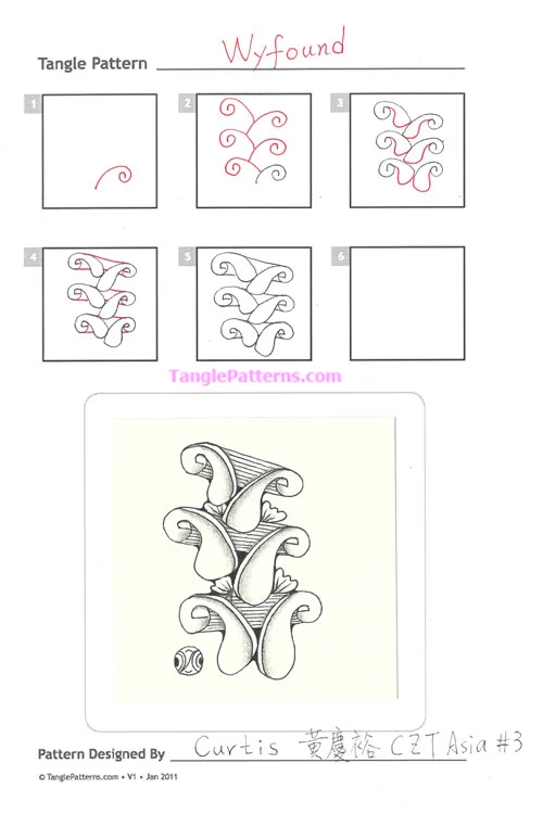 How to draw the Zentangle pattern Wyfound, tangle and deconstruction by Curtis Hwang. Image copyright the artist and used with permission, ALL RIGHTS RESERVED.