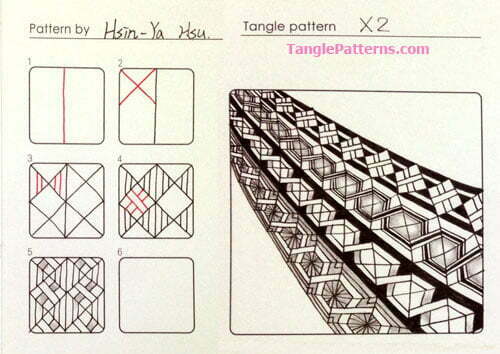 How to draw the Zentangle pattern X2, tangle and deconstruction by Hsin-Ya Hsu. Image copyright the artist and used with permission, ALL RIGHTS RESERVED.