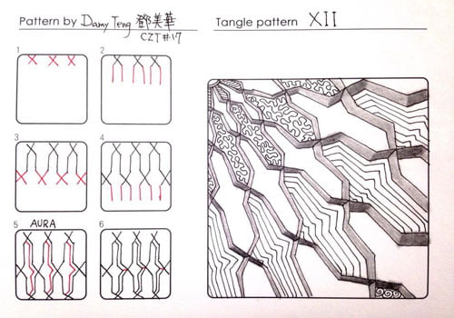 How to draw the Zentangle pattern XII, tangle and deconstruction by Damy Teng. Image copyright the artist and used with permission, ALL RIGHTS RESERVED.