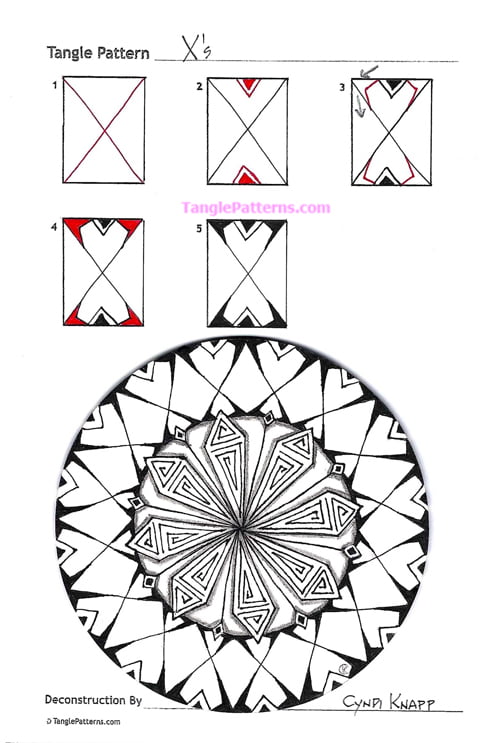 How to draw the Zentangle pattern X's, tangle by and deconstruction by Cyndi Knapp. Image copyright the artist and used with permission, ALL RIGHTS RESERVED.