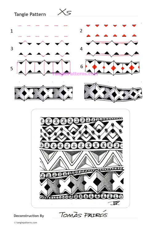 How to draw the Zentangle pattern Xs, tangle and deconstruction by Tomàs Padrós. Image copyright the artist and used with permission, ALL RIGHTS RESERVED. How to draw the Zentangle pattern Xs, tangle and deconstruction by Tomàs Padrós. Image copyright the artist and used with permission, ALL RIGHTS RESERVED.