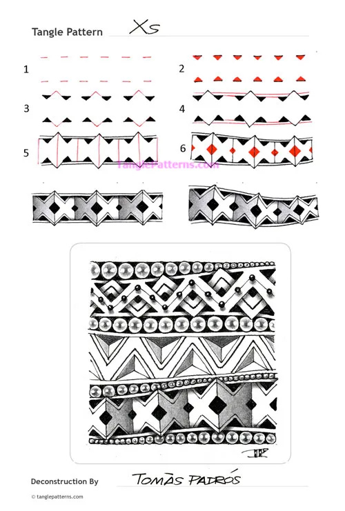 How to draw the Zentangle pattern Xs, tangle and deconstruction by Tomàs Padrós. Image copyright the artist and used with permission, ALL RIGHTS RESERVED.