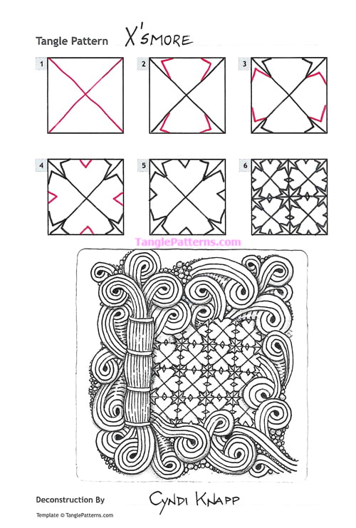 How to draw the Zentangle pattern X-smore, tangle by and deconstruction by Cyndi Knapp. Image copyright the artist and used with permission, ALL RIGHTS RESERVED.