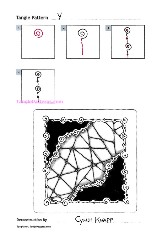How to draw the Zentangle pattern Y, tangle and deconstruction by Cyndi Knapp. Image copyright the artist and used with permission, ALL RIGHTS RESERVED. How to draw the Zentangle pattern Y, tangle and deconstruction by Cyndi Knapp. Image copyright the artist and used with permission, ALL RIGHTS RESERVED.
